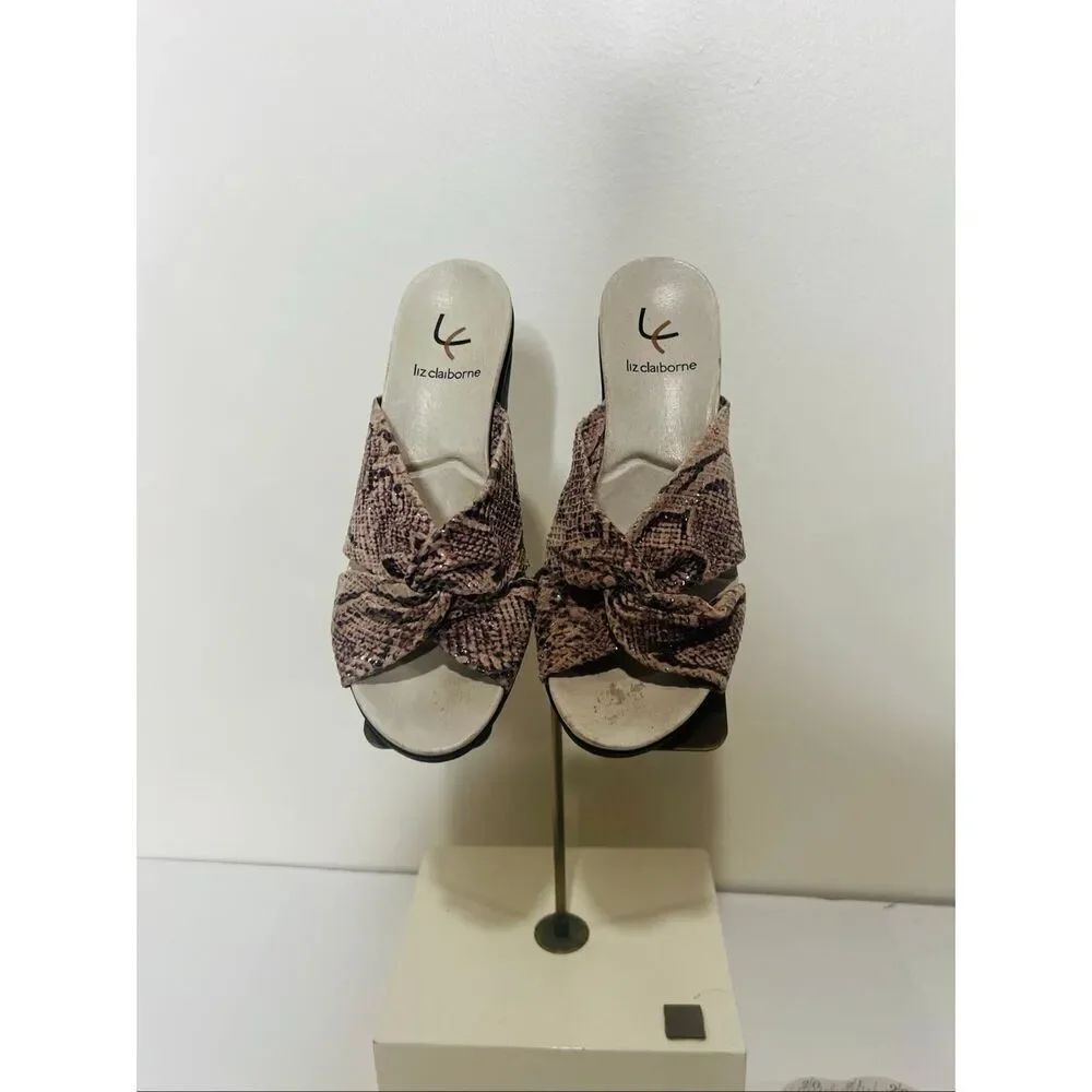 Liz Claiborne Francesca Snakeskin Leather Wedge Sandal Sz 6